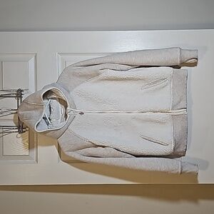 Athleta Girl Sherpa & Modal Cream & Grey Jacket Pockets Hood Full Zip UpXXL 16